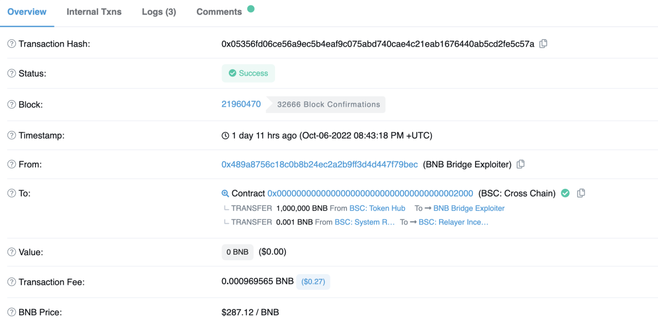 非法获取的第二笔100万BNB